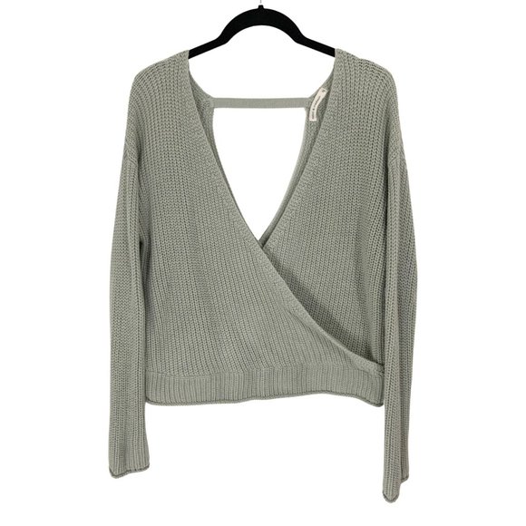 moon & madison Sweaters - Plunging V-Neck Long Sleeve Open Back Wrap Sweater